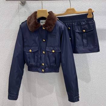 Miu Miu Nylon Padded Short Jacket and Skirt Set Blue 2025 M110501 (QI-251105001)