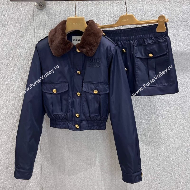 Miu Miu Nylon Padded Short Jacket and Skirt Set Blue 2025 M110501 (QI-251105001)