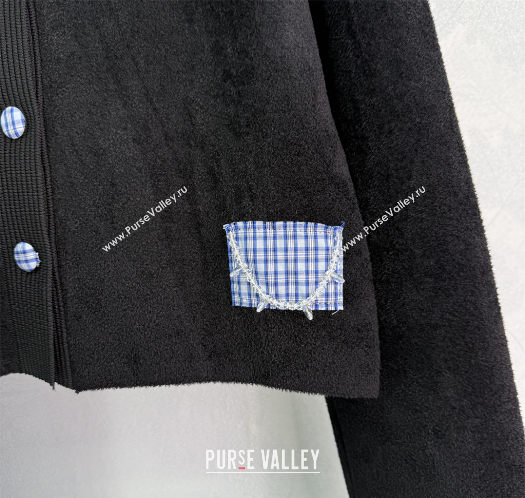 Miu Miu Wool Cardigan with Plaid Trim Black 2025 M110504 (QI-251105007)