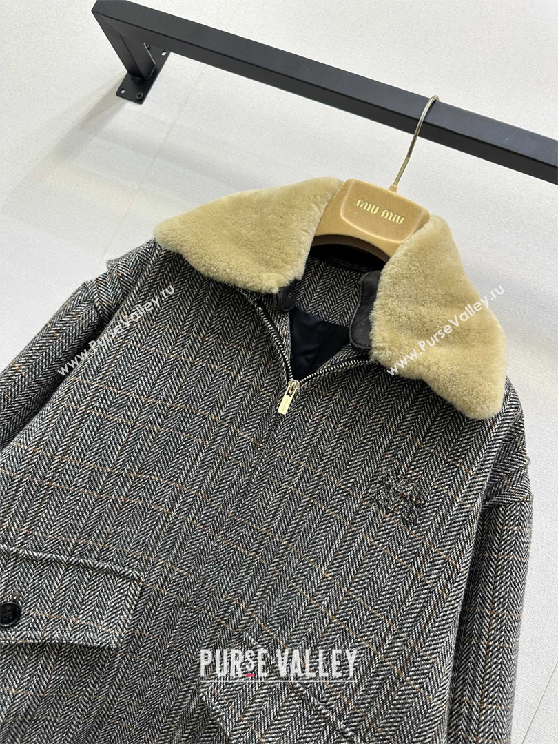 Miu Miu Houndstooth Jacket Grey 2025 M110505 (QI-251105008)
