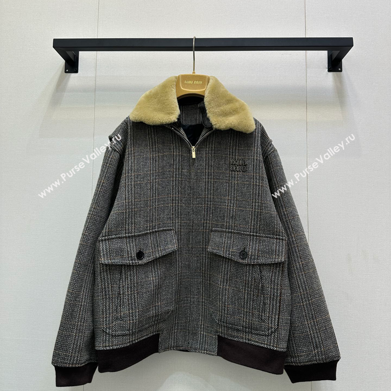 Miu Miu Houndstooth Jacket Grey 2025 M110505 (QI-251105008)