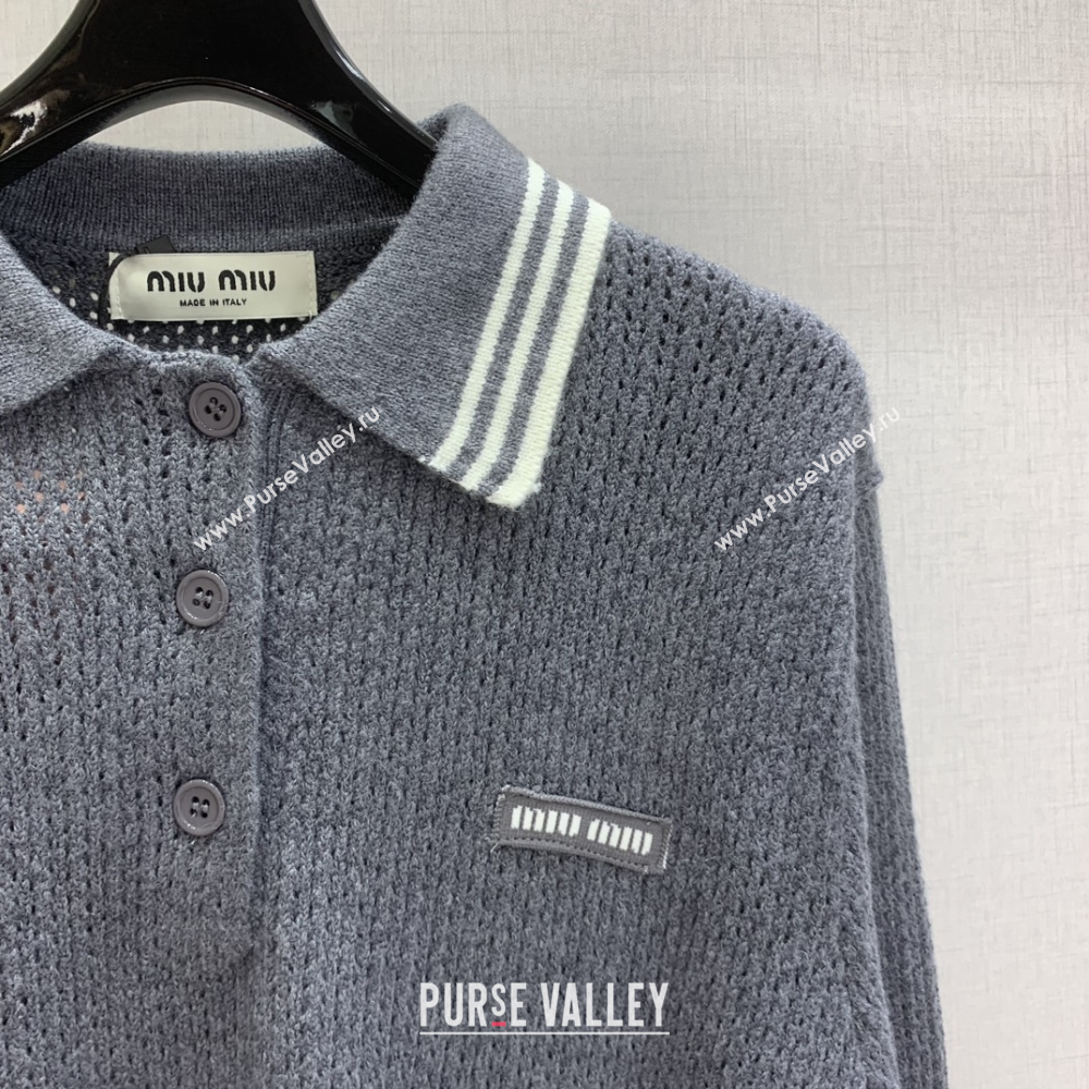 Miu Miu Wool Knit Polo Shirt and Skirt Set Grey 2025 M110506 (QI-251105009)