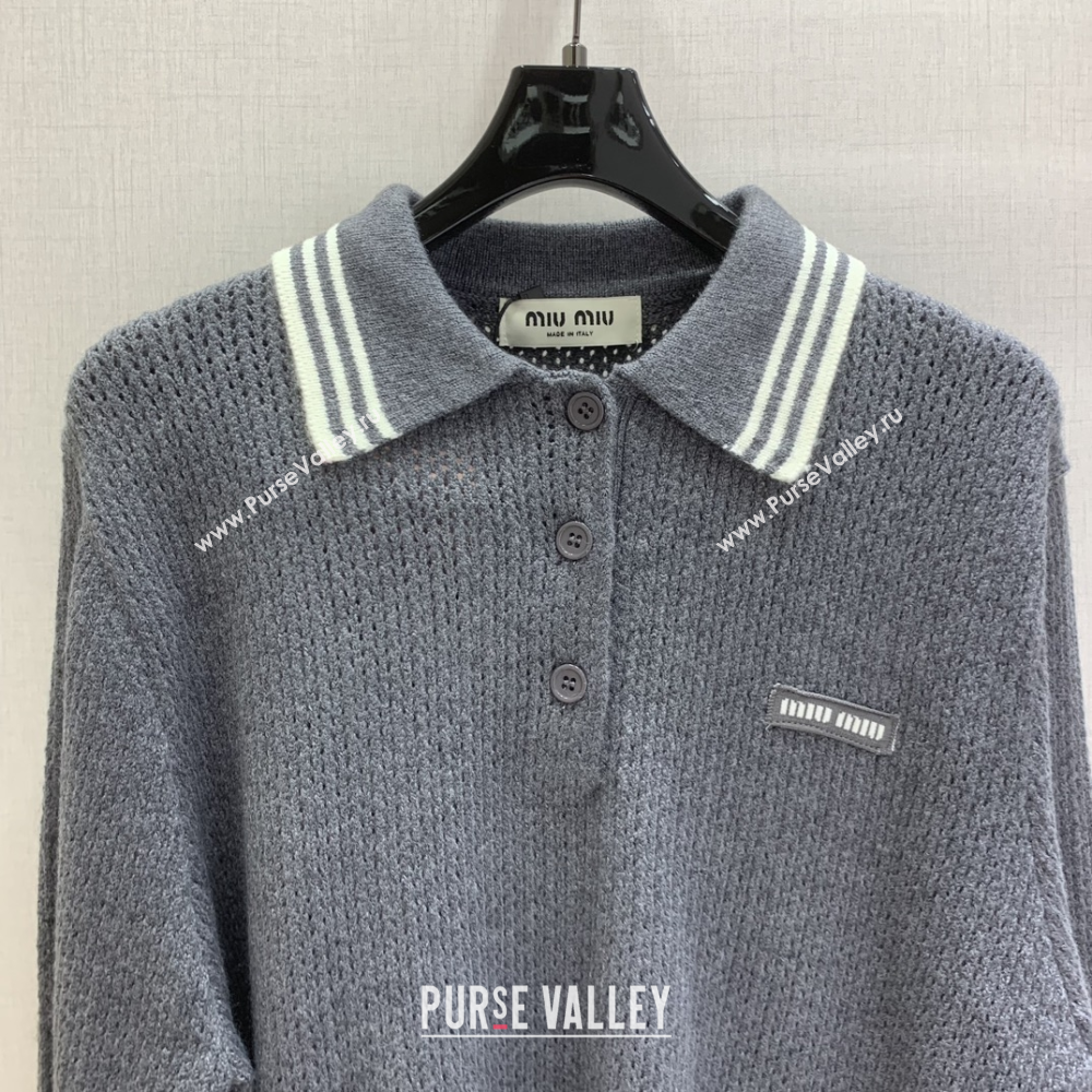 Miu Miu Wool Knit Polo Shirt and Skirt Set Grey 2025 M110506 (QI-251105009)