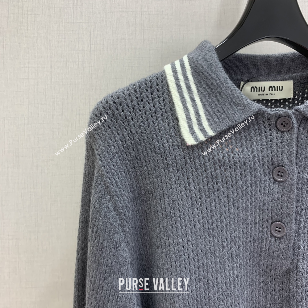 Miu Miu Wool Knit Polo Shirt and Skirt Set Grey 2025 M110506 (QI-251105009)
