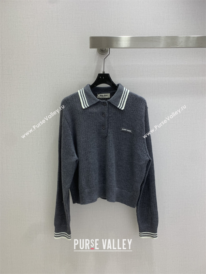 Miu Miu Wool Knit Polo Shirt and Skirt Set Grey 2025 M110506 (QI-251105009)