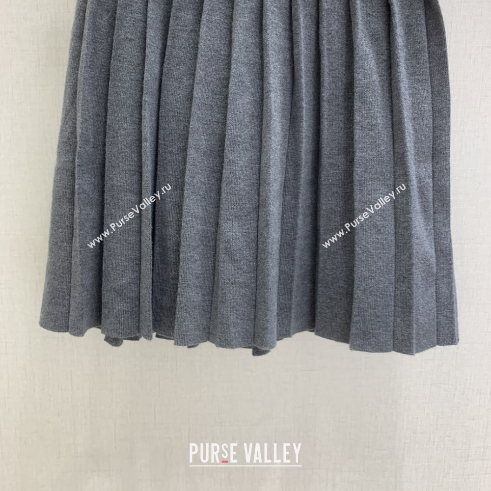 Miu Miu Wool Knit Polo Shirt and Skirt Set Grey 2025 M110506 (QI-251105009)