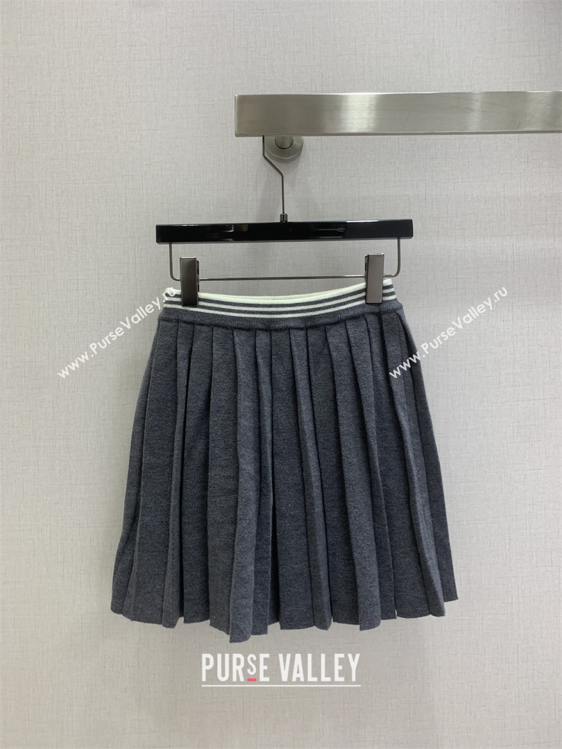 Miu Miu Wool Knit Polo Shirt and Skirt Set Grey 2025 M110506 (QI-251105009)
