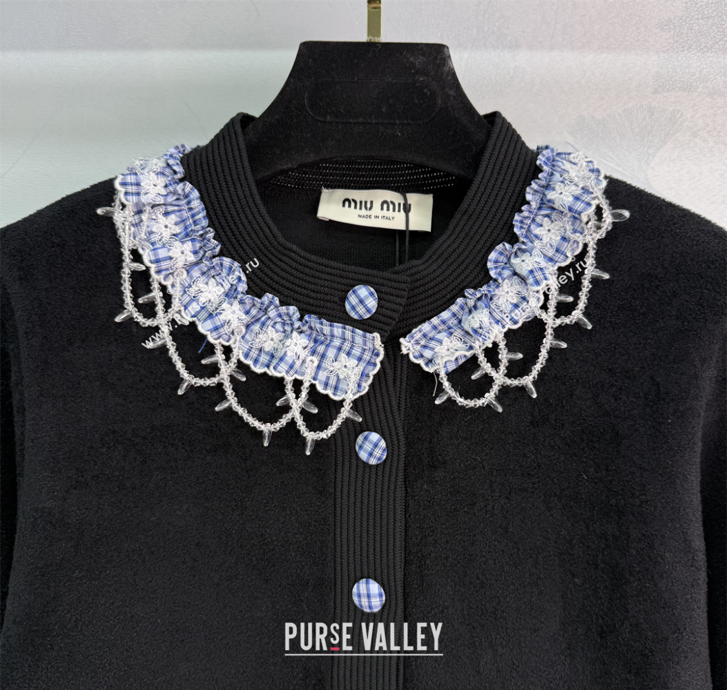 Miu Miu Wool Cardigan with Plaid Trim Black 2025 M110504 (QI-251105007)