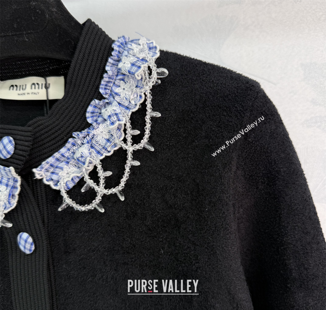 Miu Miu Wool Cardigan with Plaid Trim Black 2025 M110504 (QI-251105007)