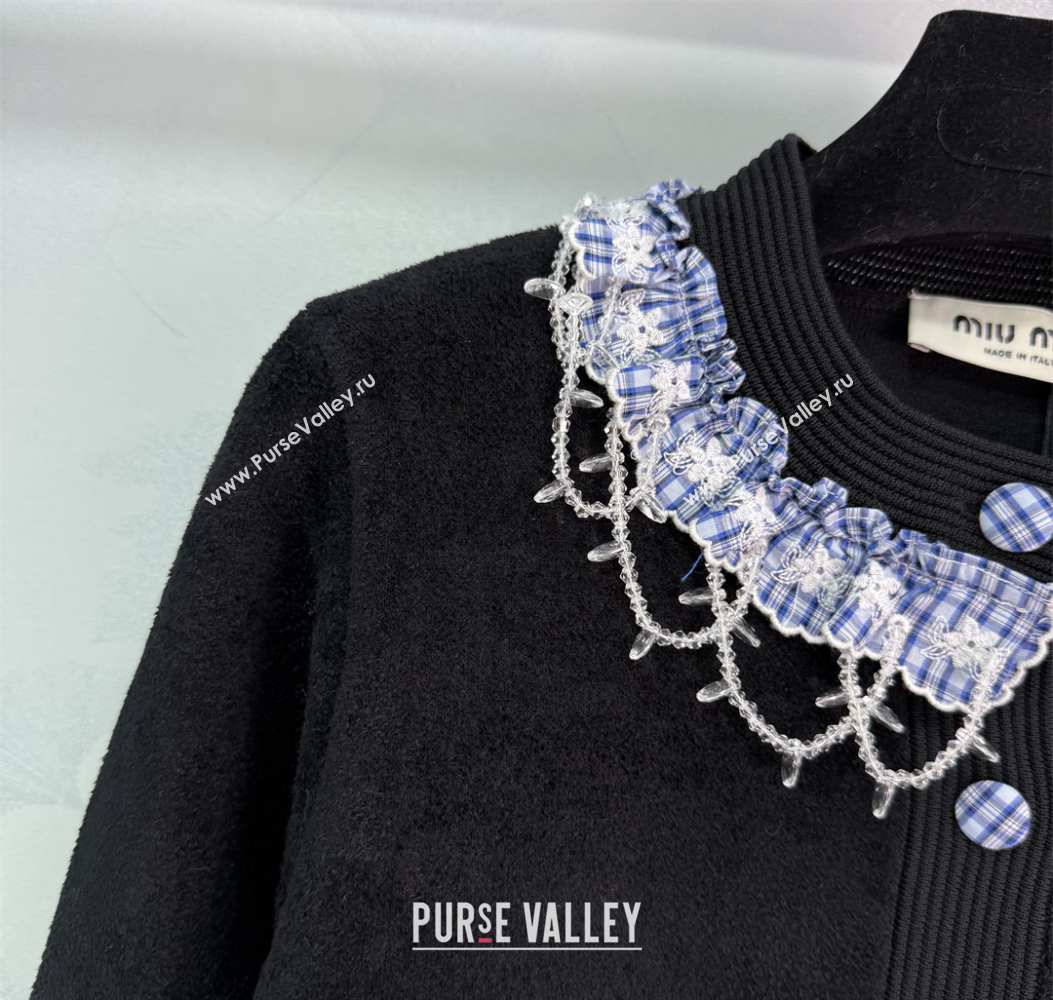 Miu Miu Wool Cardigan with Plaid Trim Black 2025 M110504 (QI-251105007)