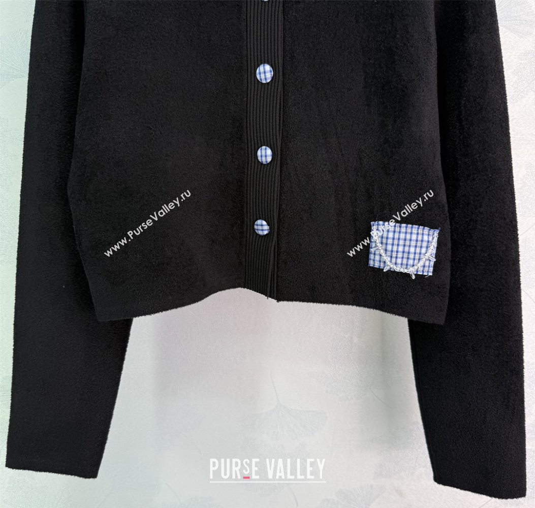 Miu Miu Wool Cardigan with Plaid Trim Black 2025 M110504 (QI-251105007)
