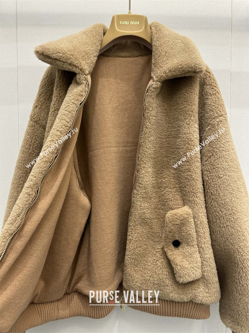 Miu Miu Teddy Fur and Wool Jacket Brown 2025 M110547 (QI-251105047)