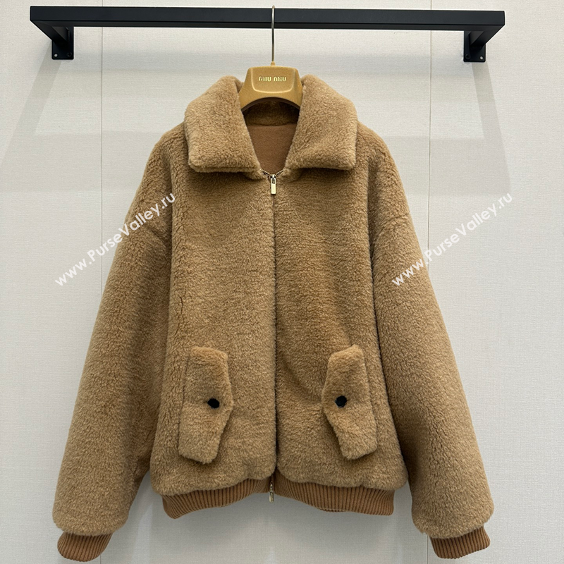 Miu Miu Teddy Fur and Wool Jacket Brown 2025 M110547 (QI-251105047)