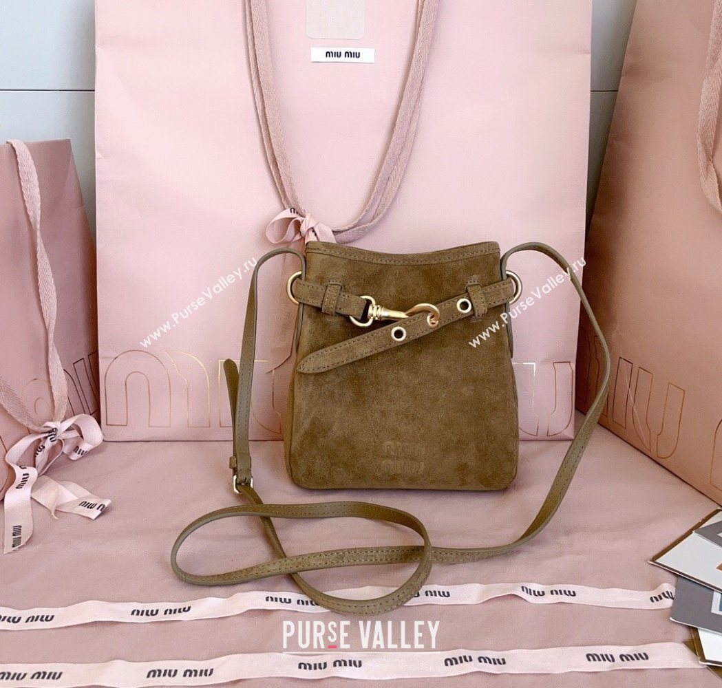 Miu Miu Suede Pouch Mini Bag Olive Green 2025 5NR461 (JD-251121042)