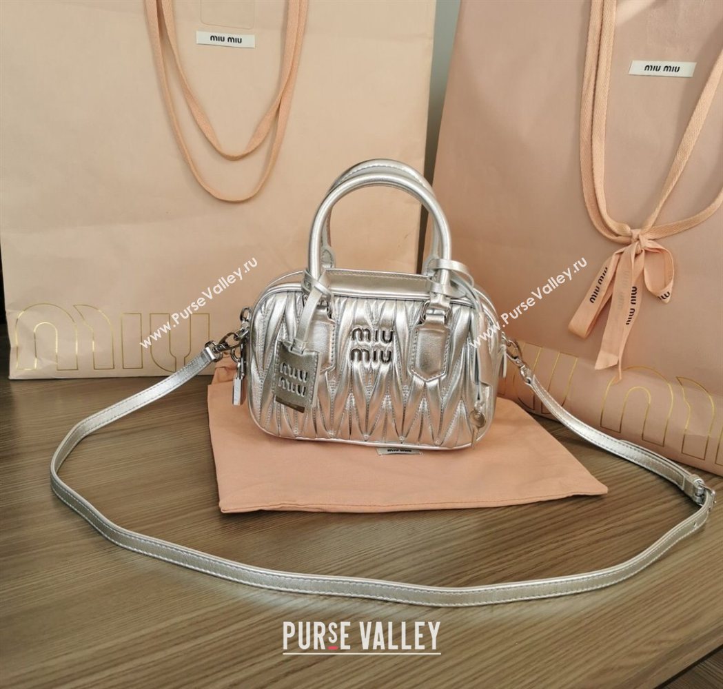 Miu Miu Matelasse Nappa Leather Top Handle Bag 5BB123 Silver 2025 (JD-251121049)