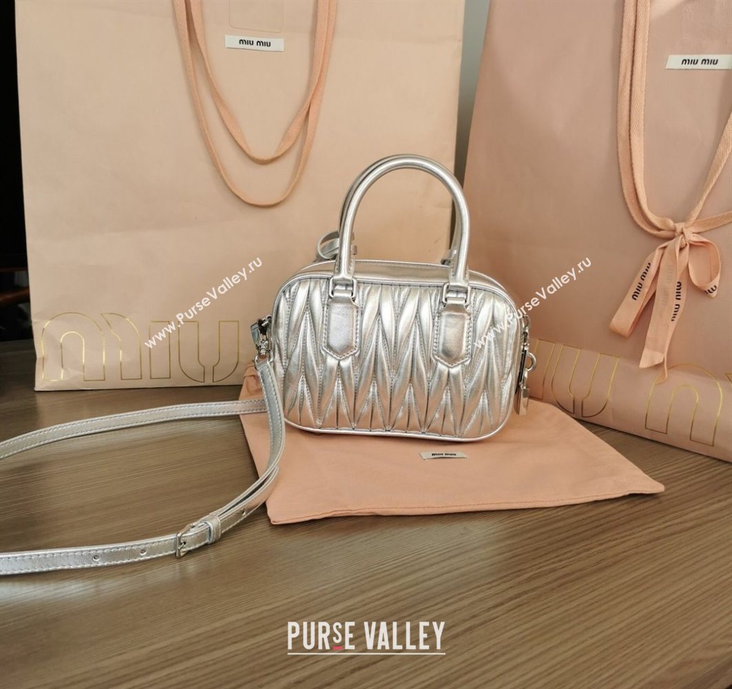 Miu Miu Matelasse Nappa Leather Top Handle Bag 5BB123 Silver 2025 (JD-251121049)