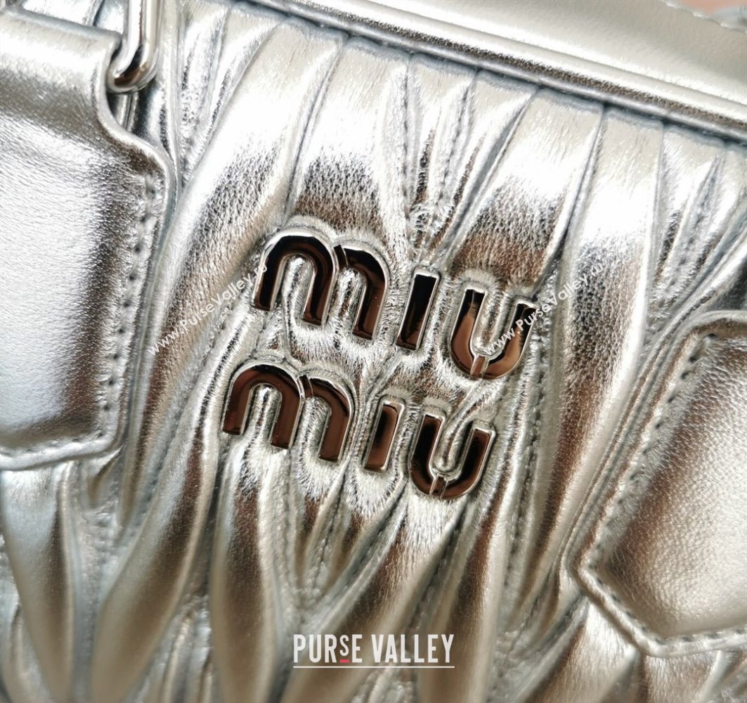 Miu Miu Matelasse Nappa Leather Top Handle Bag 5BB123 Silver 2025 (JD-251121049)