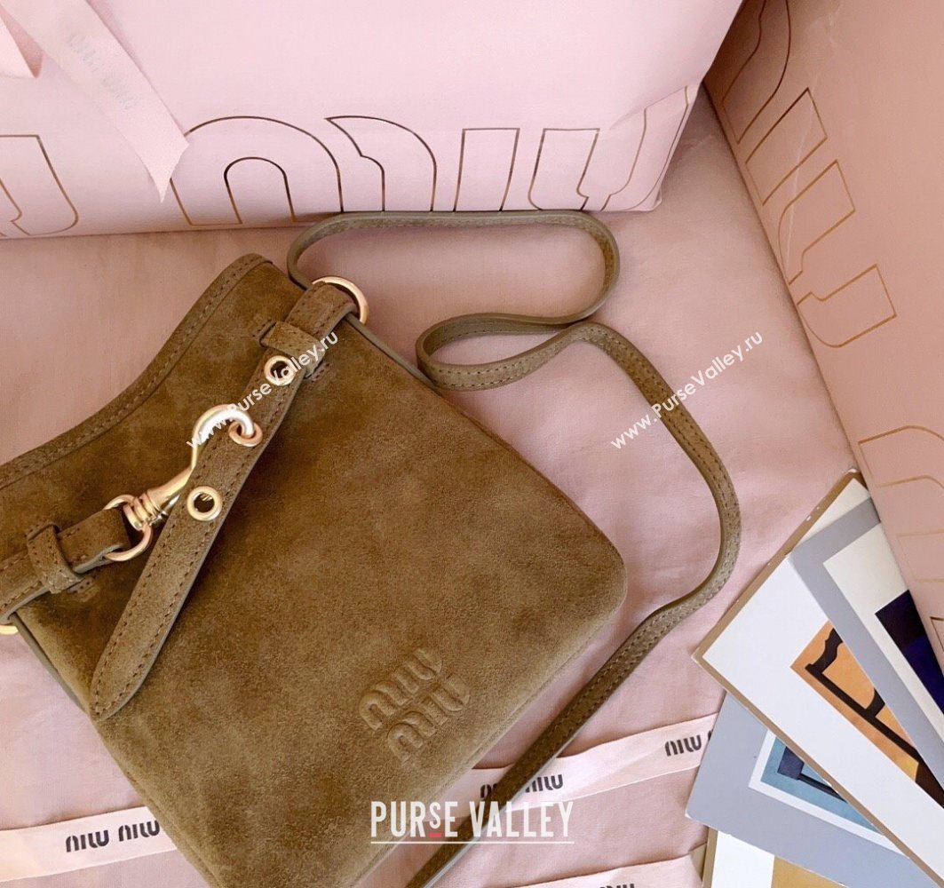 Miu Miu Suede Pouch Mini Bag Olive Green 2025 5NR461 (JD-251121042)