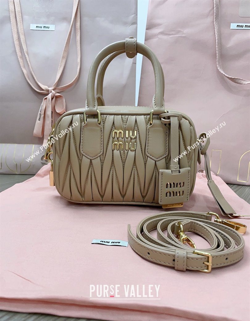 Miu Miu Matelasse Nappa Leather Top Handle Bag 5BB123 Beige 2025 (JD-251121054)