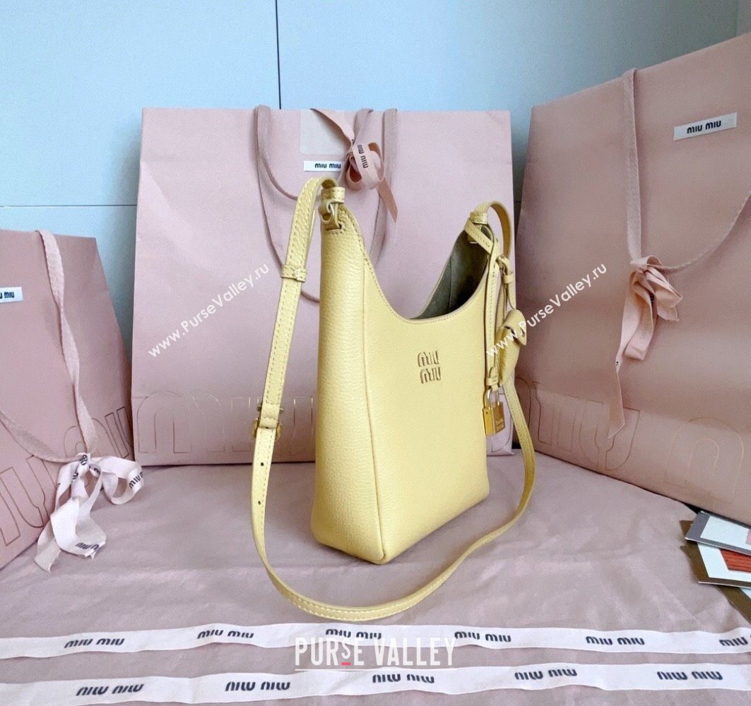 Miu Miu Leather bucket bag Ginista Yellow 2025 5BE099 (JD-251121059)
