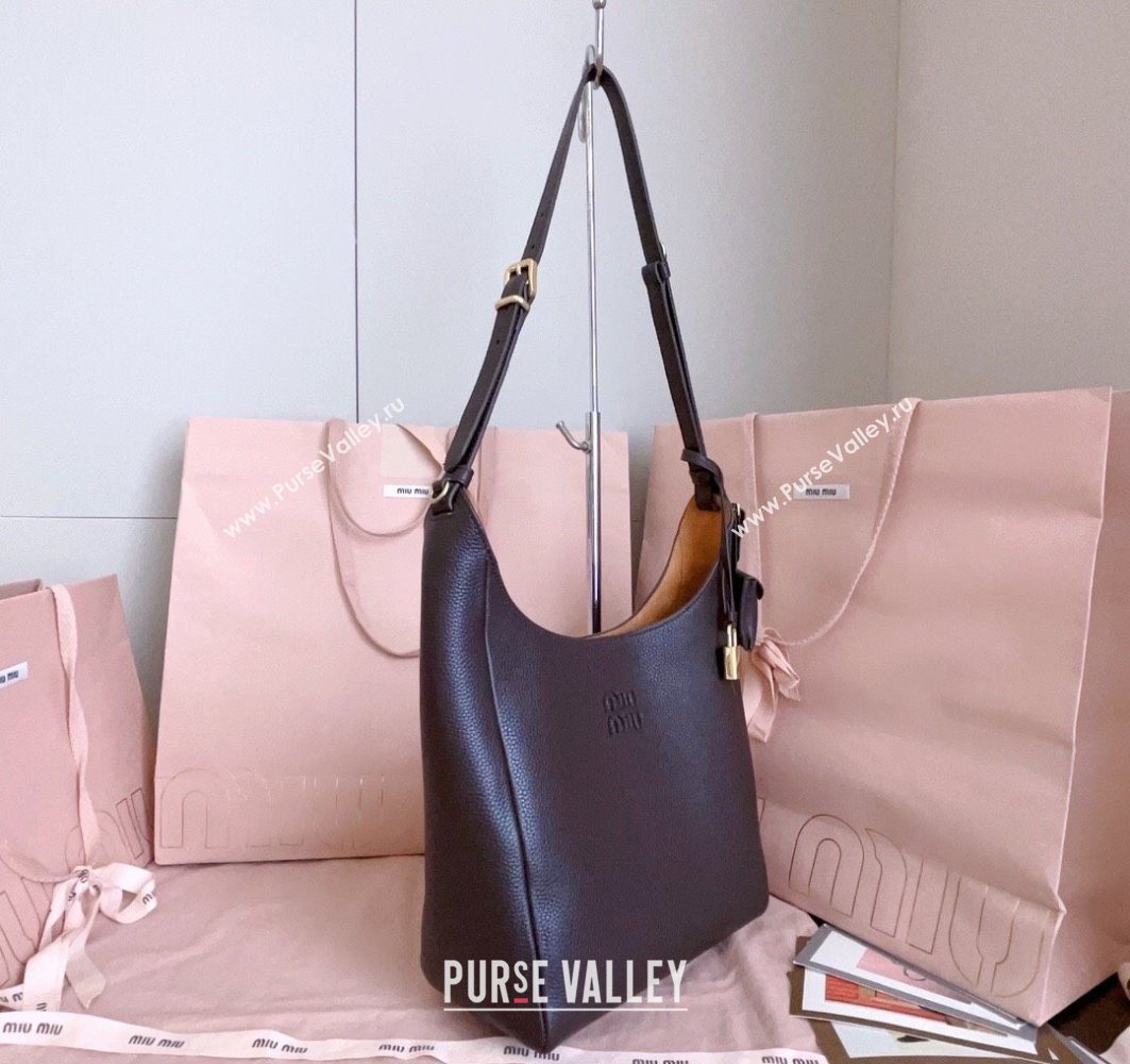 Miu Miu Leather bucket bag Dark Brown 2025 5BE098 (JD-251121064)