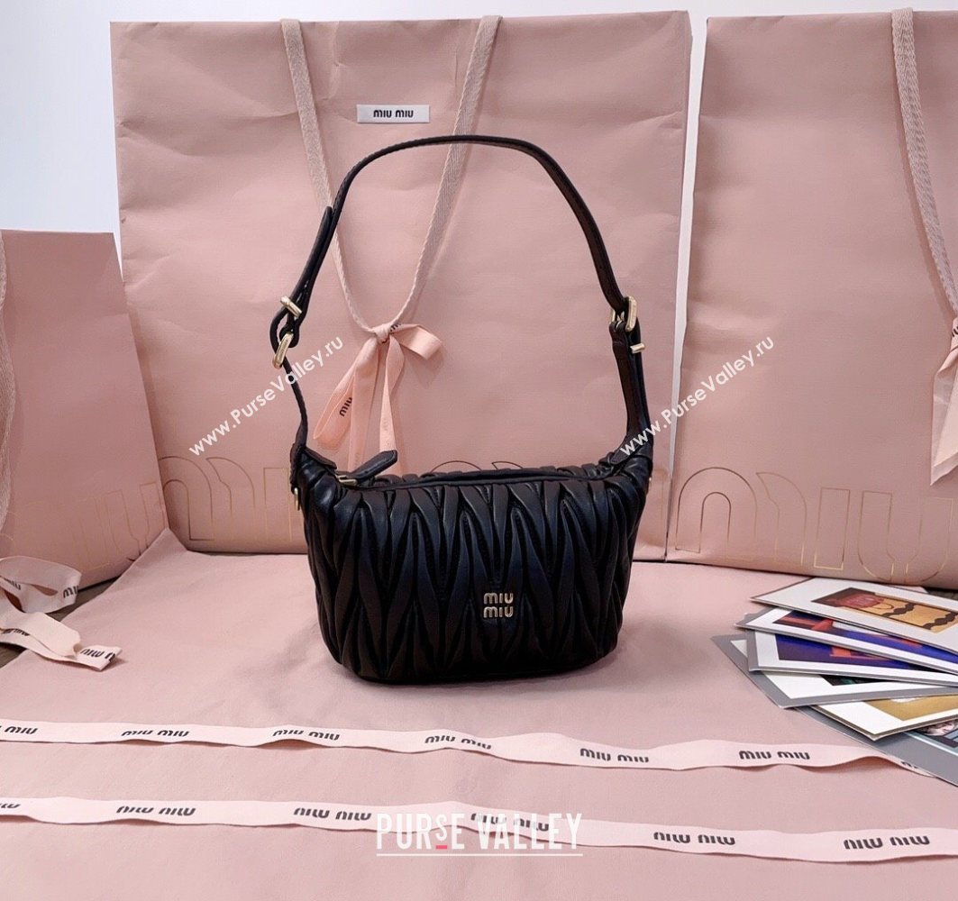 Miu Miu Matelasse Nappa Leather Pouch Mini Bag Black 2025 5NE026 (JD-251121073)