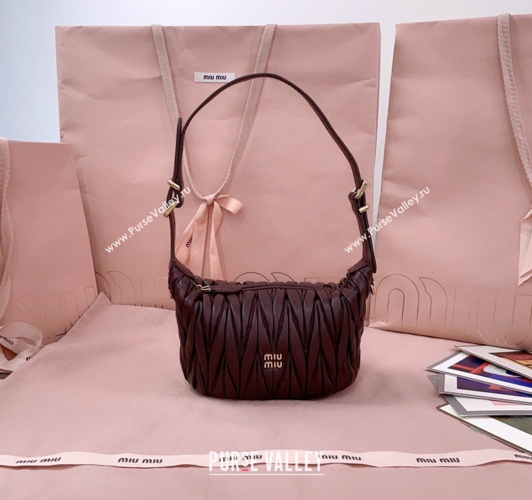 Miu Miu Matelasse Nappa Leather Pouch Mini Bag Burgundy 2025 5NE026 (JD-251121074)