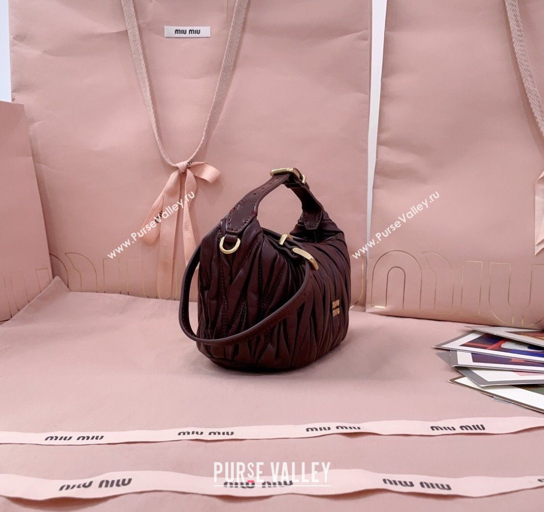 Miu Miu Matelasse Nappa Leather Pouch Mini Bag Burgundy 2025 5NE026 (JD-251121074)