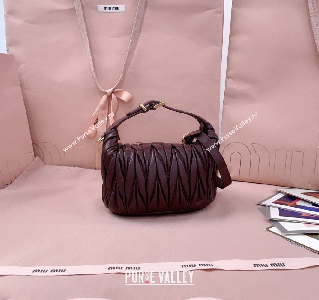 Miu Miu Matelasse Nappa Leather Pouch Mini Bag Burgundy 2025 5NE026 (JD-251121074)
