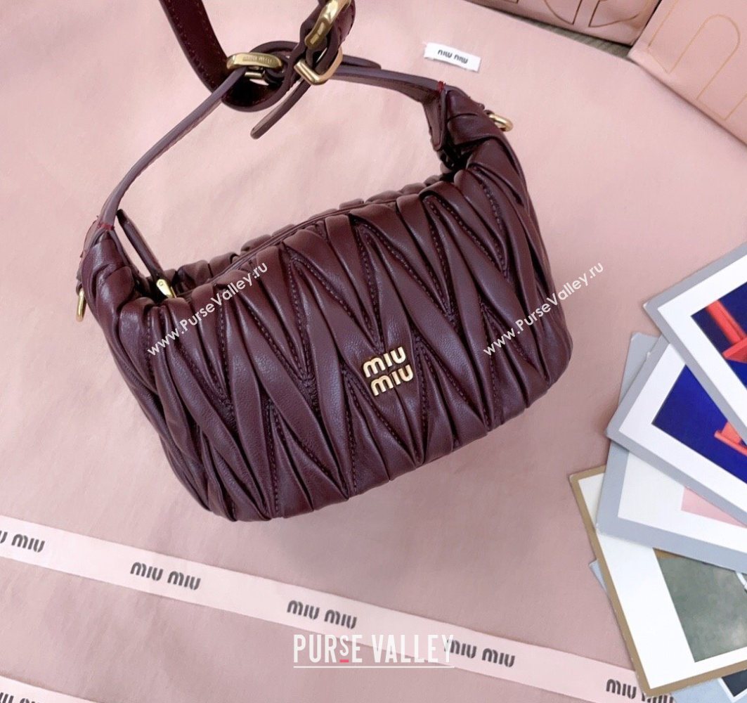 Miu Miu Matelasse Nappa Leather Pouch Mini Bag Burgundy 2025 5NE026 (JD-251121074)