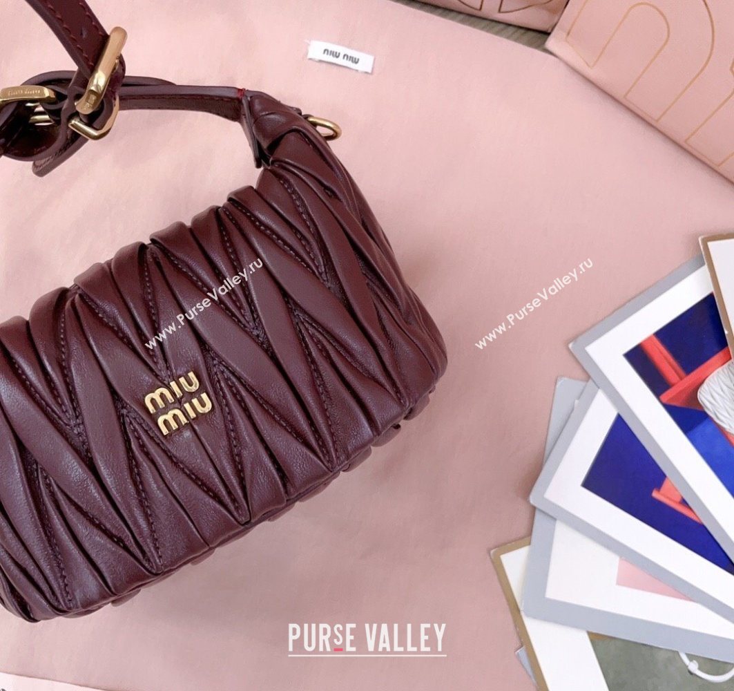Miu Miu Matelasse Nappa Leather Pouch Mini Bag Burgundy 2025 5NE026 (JD-251121074)
