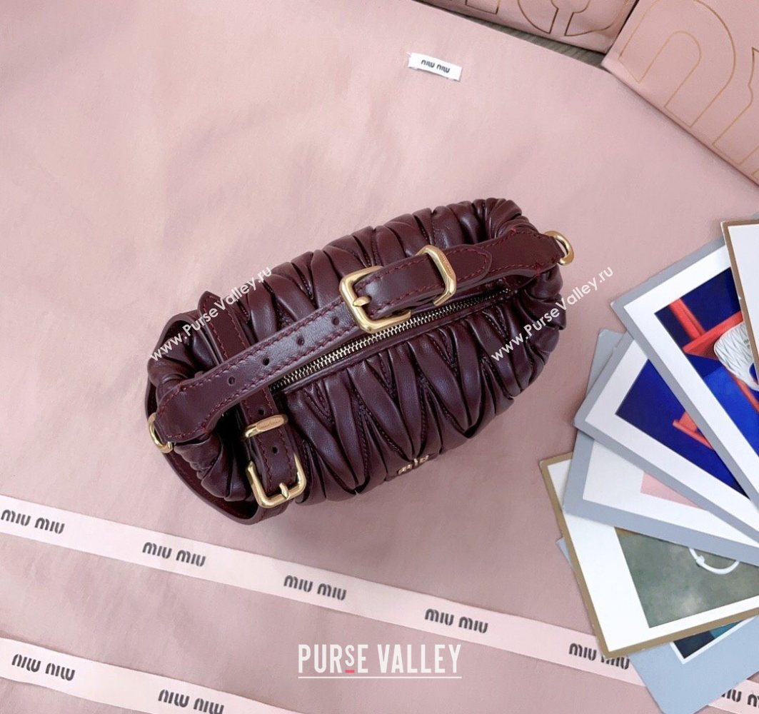 Miu Miu Matelasse Nappa Leather Pouch Mini Bag Burgundy 2025 5NE026 (JD-251121074)