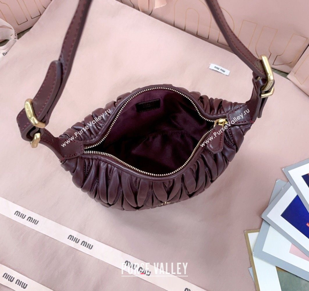 Miu Miu Matelasse Nappa Leather Pouch Mini Bag Burgundy 2025 5NE026 (JD-251121074)