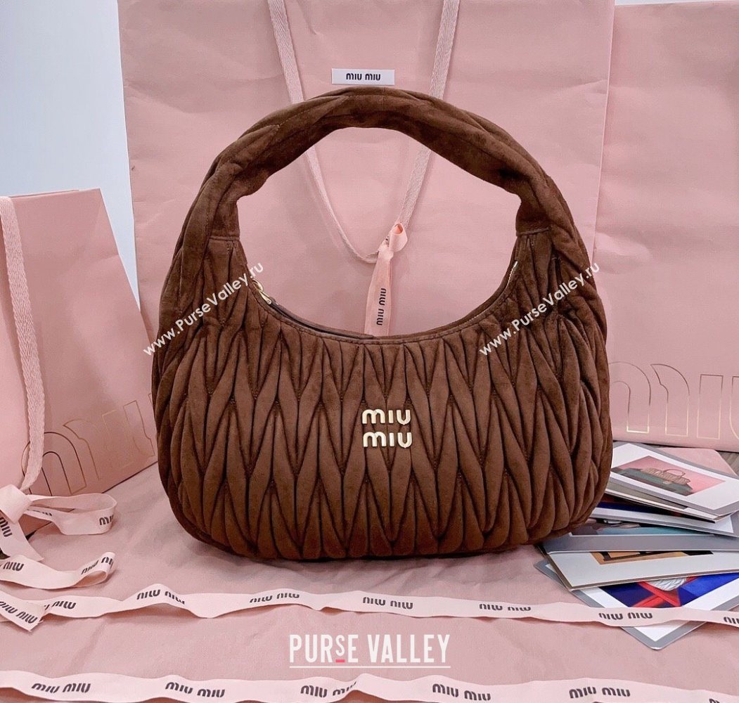 Miu Miu Wander Matelasse Suede Hobo bag 5BC108 Cocoa Brown 2025 (JD-251121075)