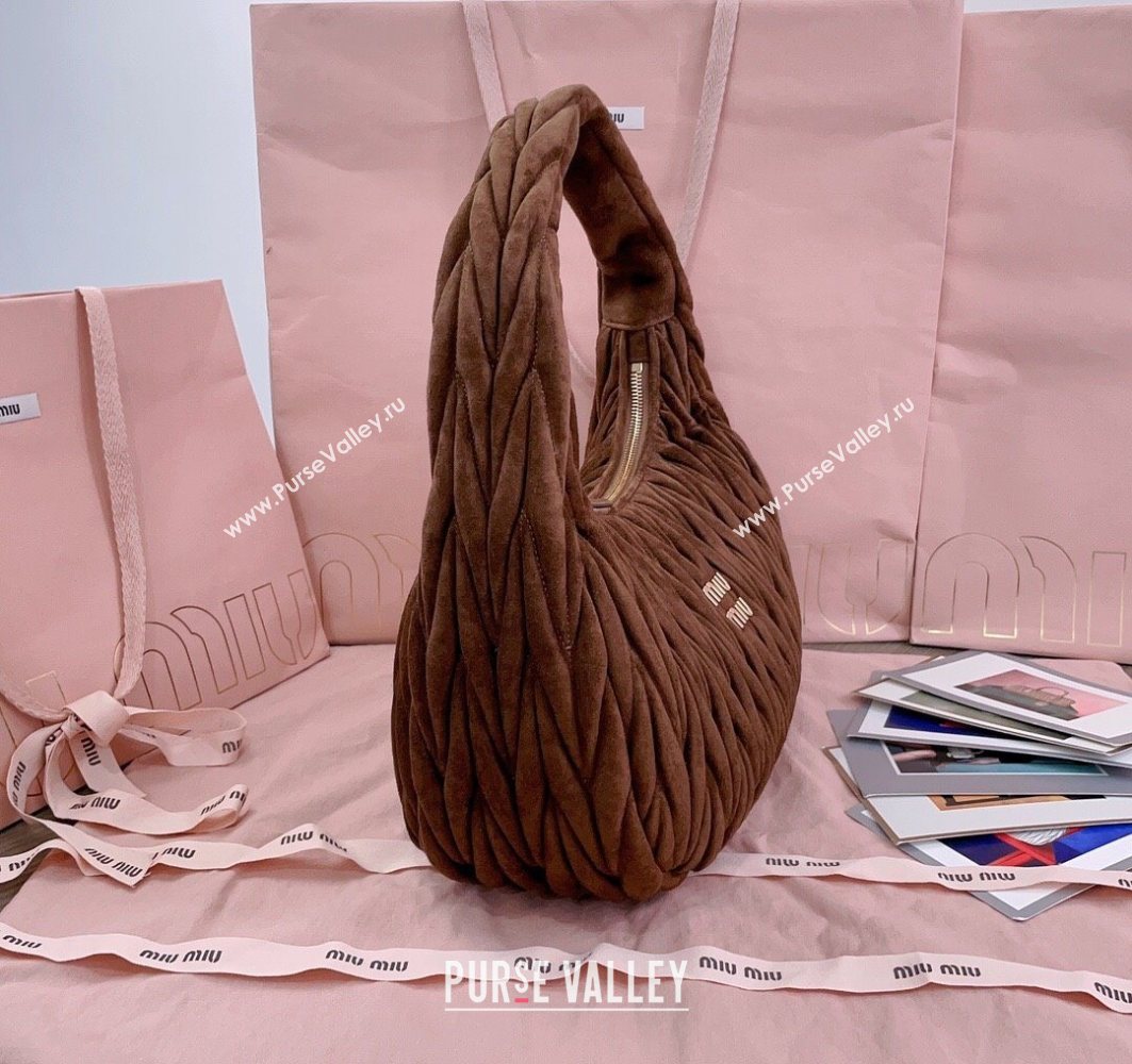 Miu Miu Wander Matelasse Suede Hobo bag 5BC108 Cocoa Brown 2025 (JD-251121075)