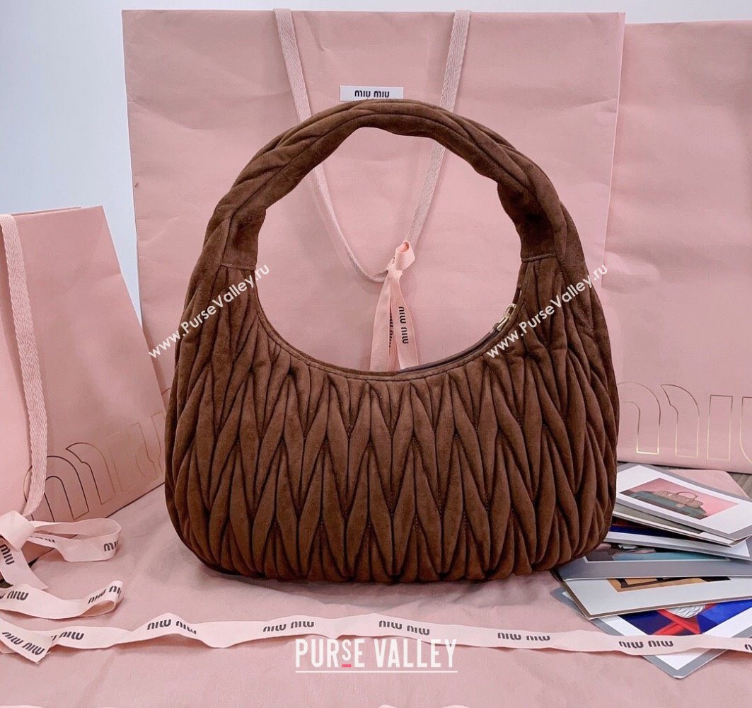 Miu Miu Wander Matelasse Suede Hobo bag 5BC108 Cocoa Brown 2025 (JD-251121075)