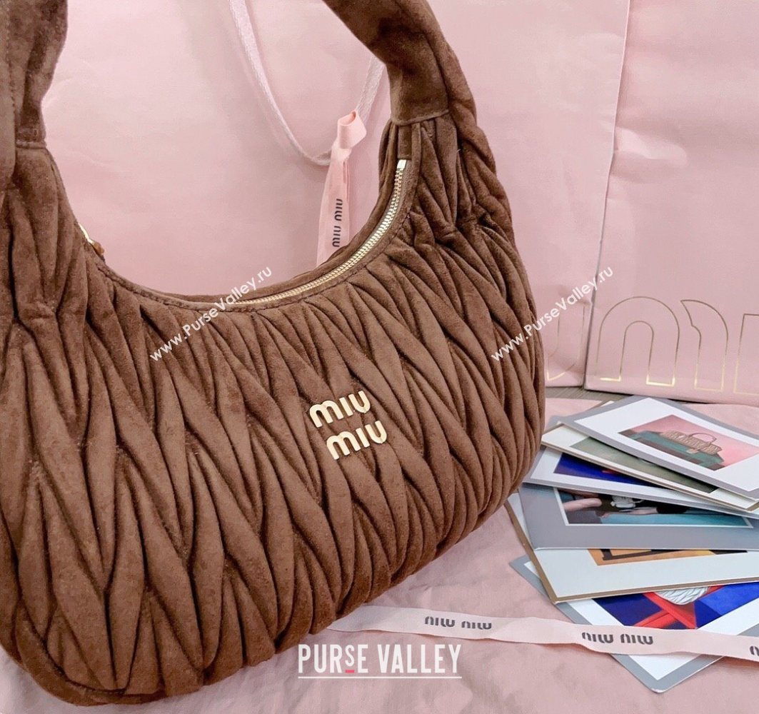Miu Miu Wander Matelasse Suede Hobo bag 5BC108 Cocoa Brown 2025 (JD-251121075)