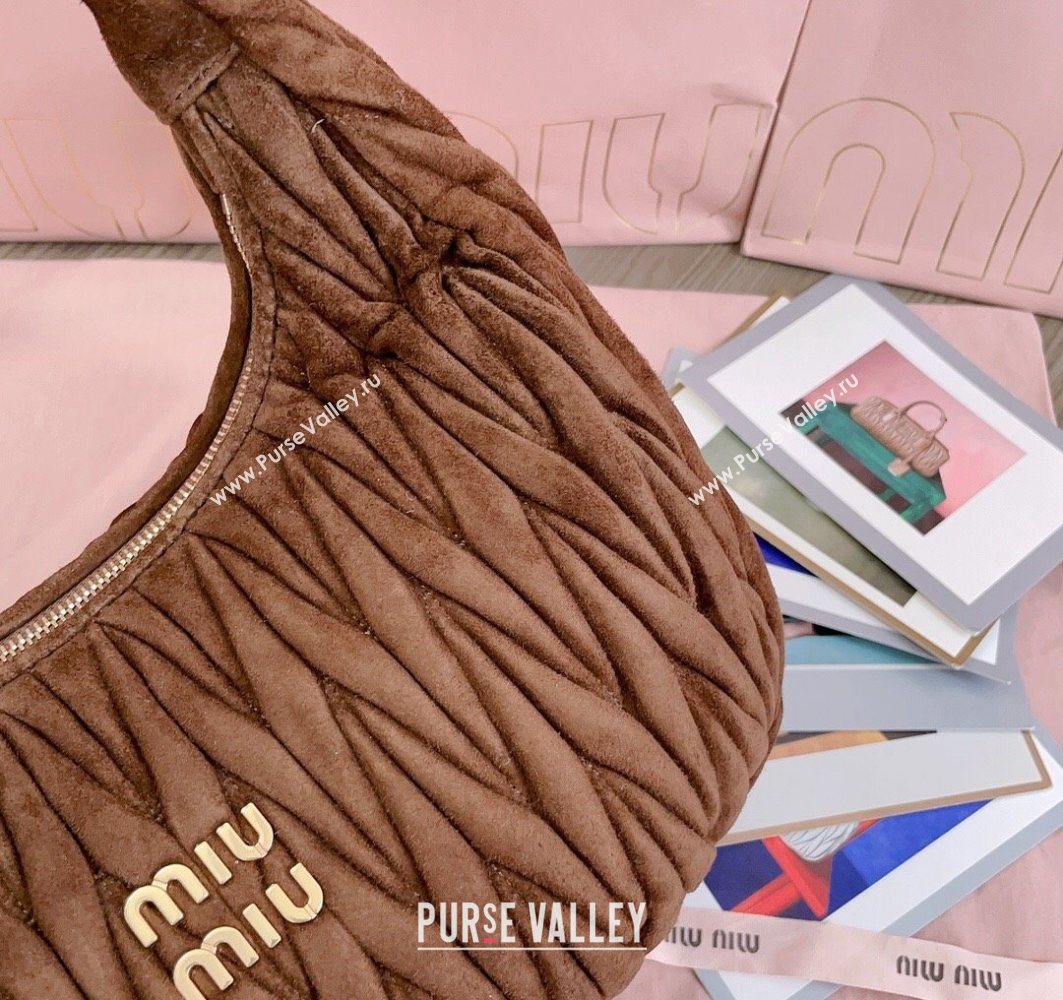 Miu Miu Wander Matelasse Suede Hobo bag 5BC108 Cocoa Brown 2025 (JD-251121075)