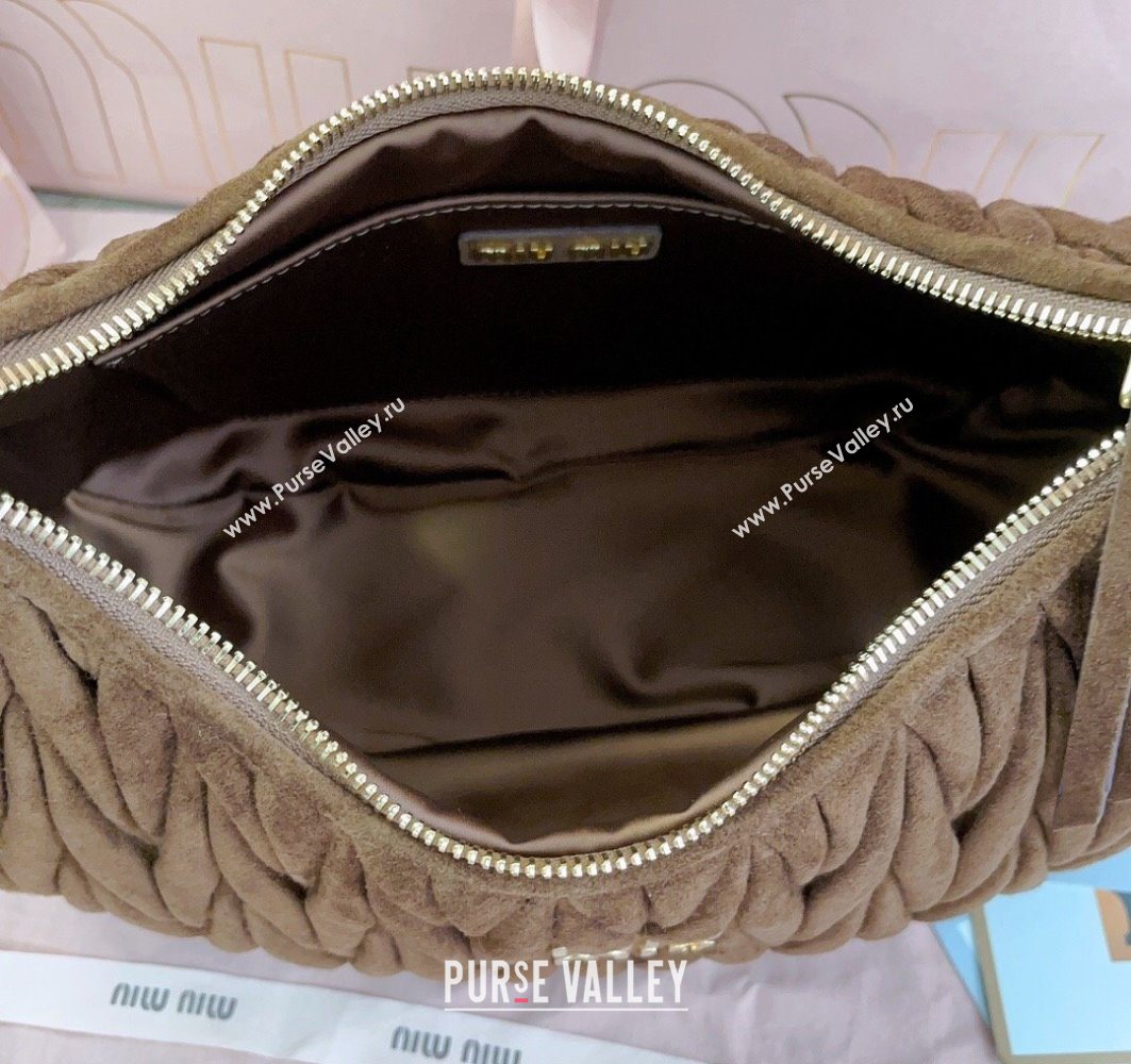 Miu Miu Wander Matelasse Suede Hobo bag 5BC108 Cocoa Brown 2025 (JD-251121075)