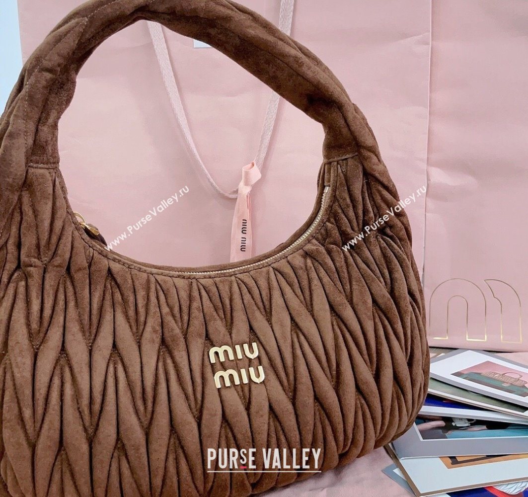 Miu Miu Wander Matelasse Suede Hobo bag 5BC108 Cocoa Brown 2025 (JD-251121075)