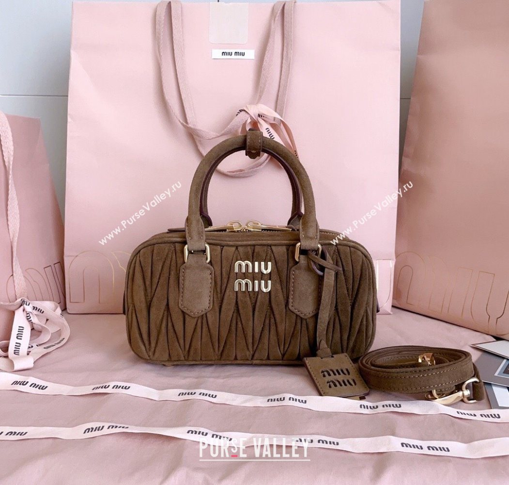 Miu Miu Arcadie matelasse suede top handle bag Cocoa Brown 2025 5BB142 (JD-251121076)