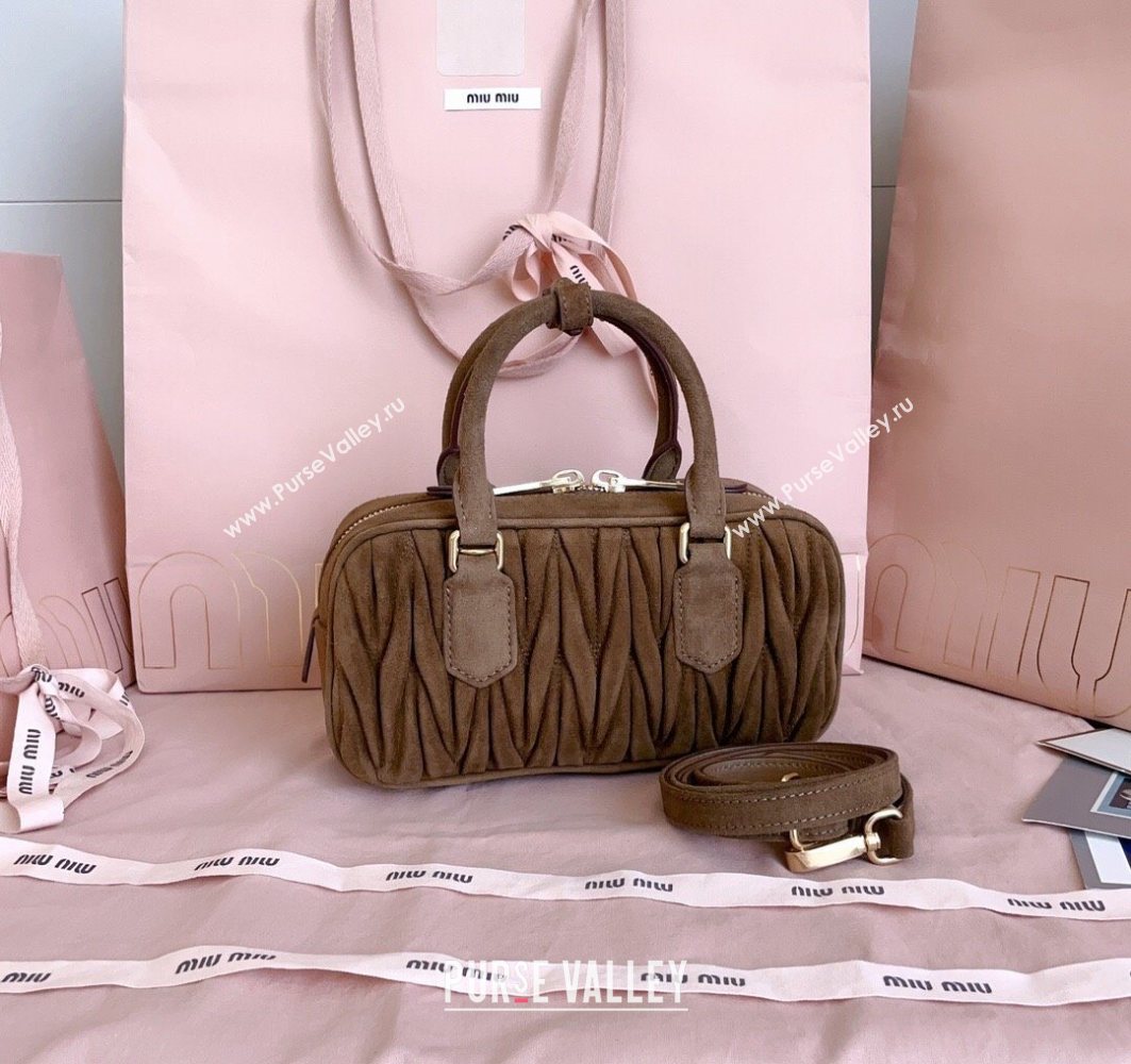 Miu Miu Arcadie matelasse suede top handle bag Cocoa Brown 2025 5BB142 (JD-251121076)