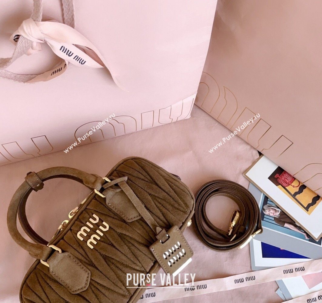 Miu Miu Arcadie matelasse suede top handle bag Cocoa Brown 2025 5BB142 (JD-251121076)