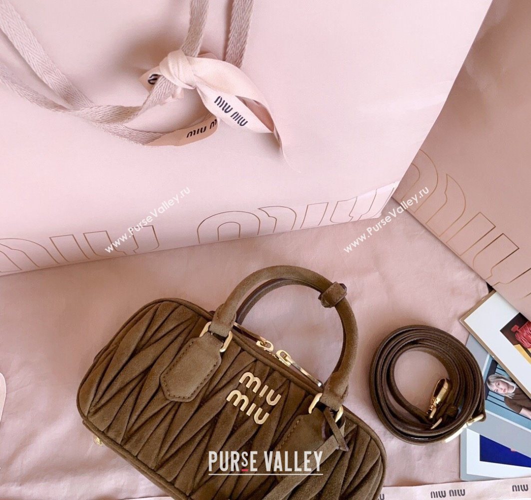 Miu Miu Arcadie matelasse suede top handle bag Cocoa Brown 2025 5BB142 (JD-251121076)
