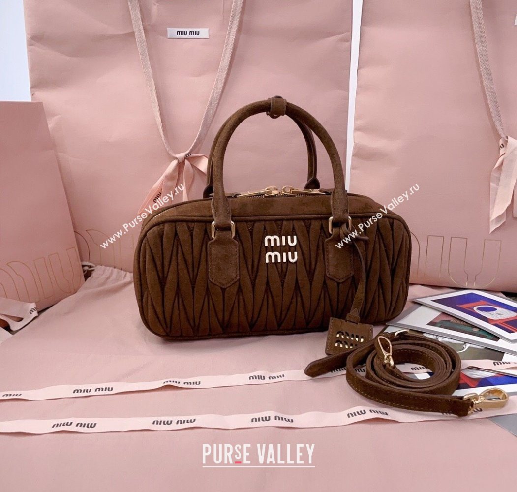 Miu Miu Arcadie Matelasse Suede top handle bag Cocoa Brown 2025 5BB148 (JD-251121077)