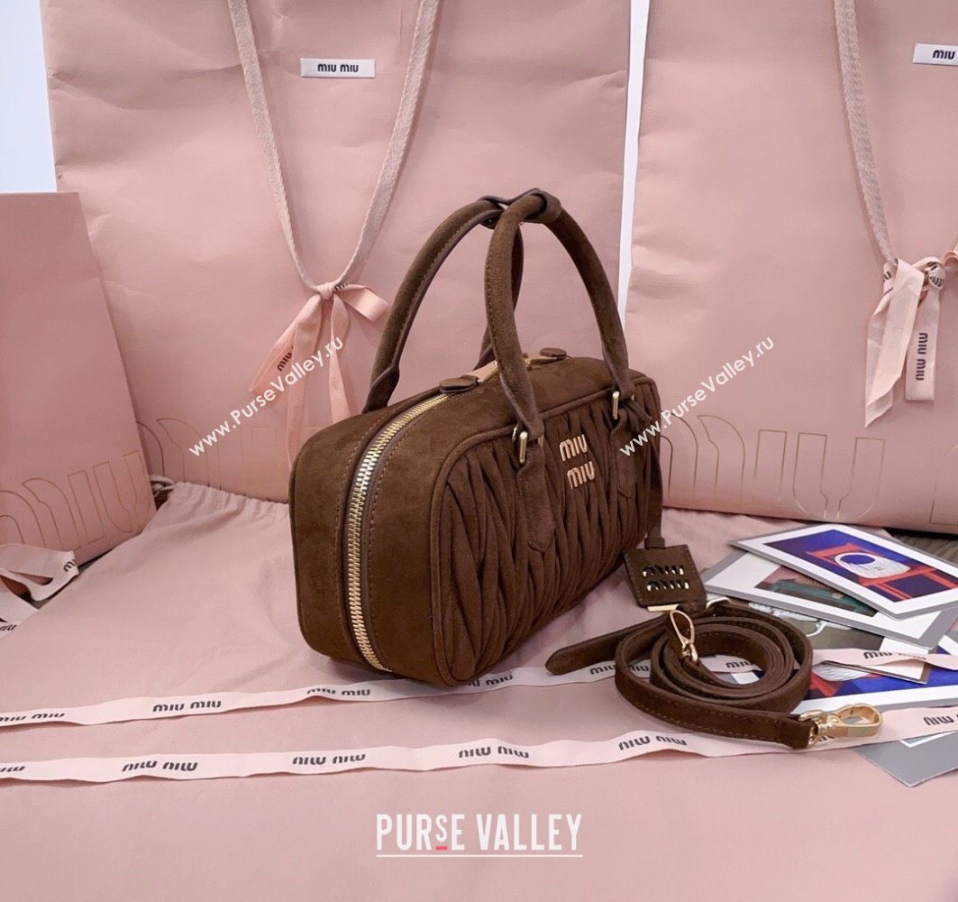 Miu Miu Arcadie Matelasse Suede top handle bag Cocoa Brown 2025 5BB148 (JD-251121077)