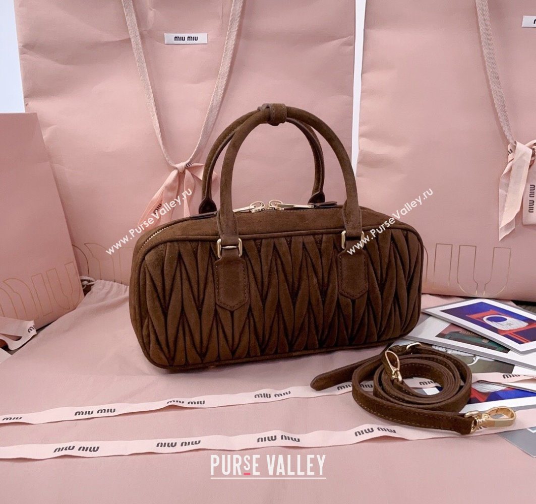 Miu Miu Arcadie Matelasse Suede top handle bag Cocoa Brown 2025 5BB148 (JD-251121077)