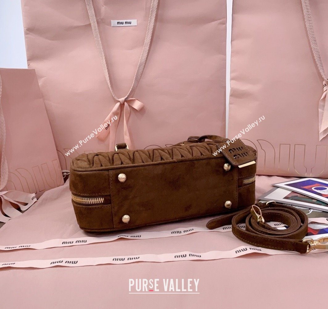 Miu Miu Arcadie Matelasse Suede top handle bag Cocoa Brown 2025 5BB148 (JD-251121077)