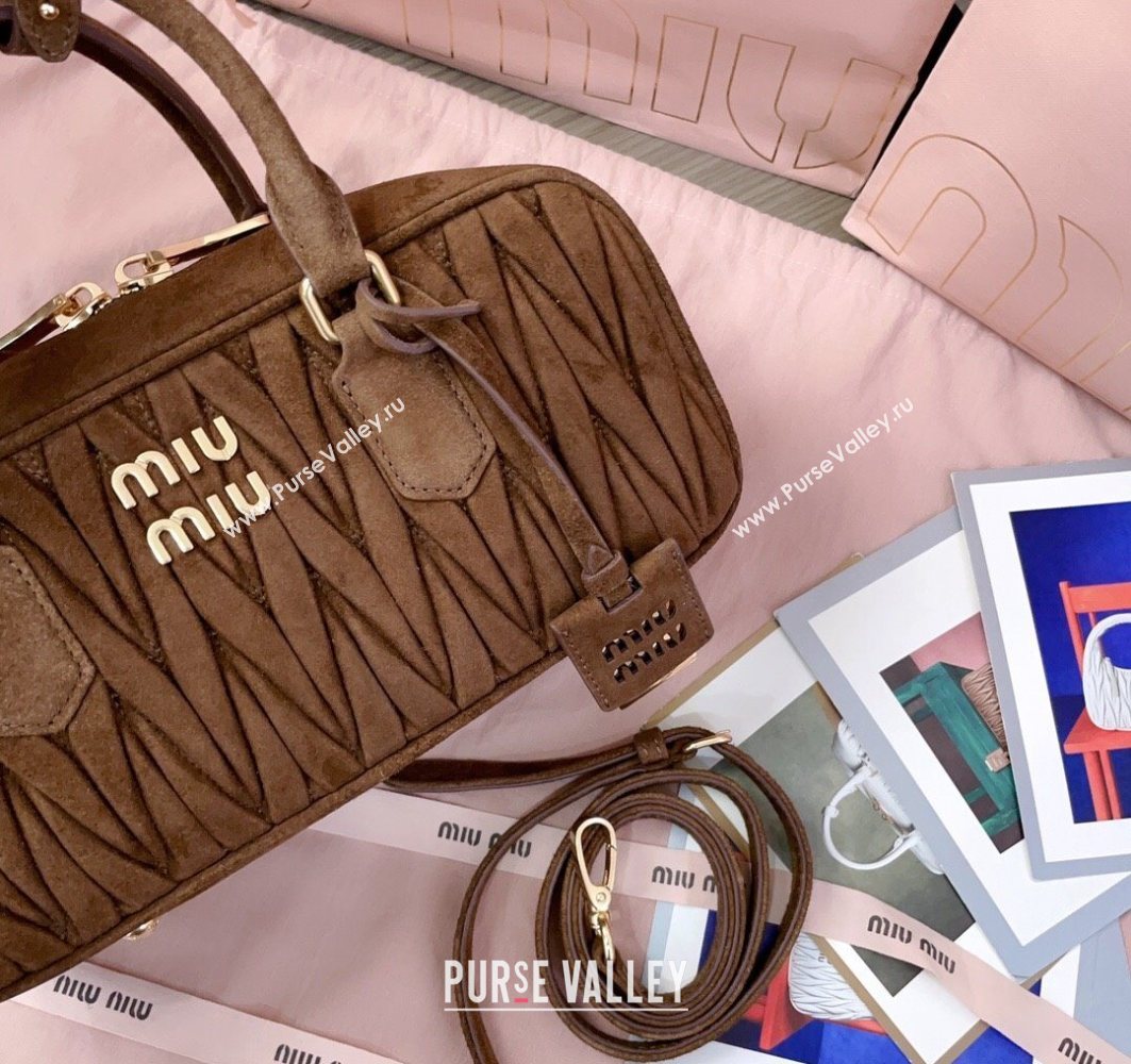 Miu Miu Arcadie Matelasse Suede top handle bag Cocoa Brown 2025 5BB148 (JD-251121077)