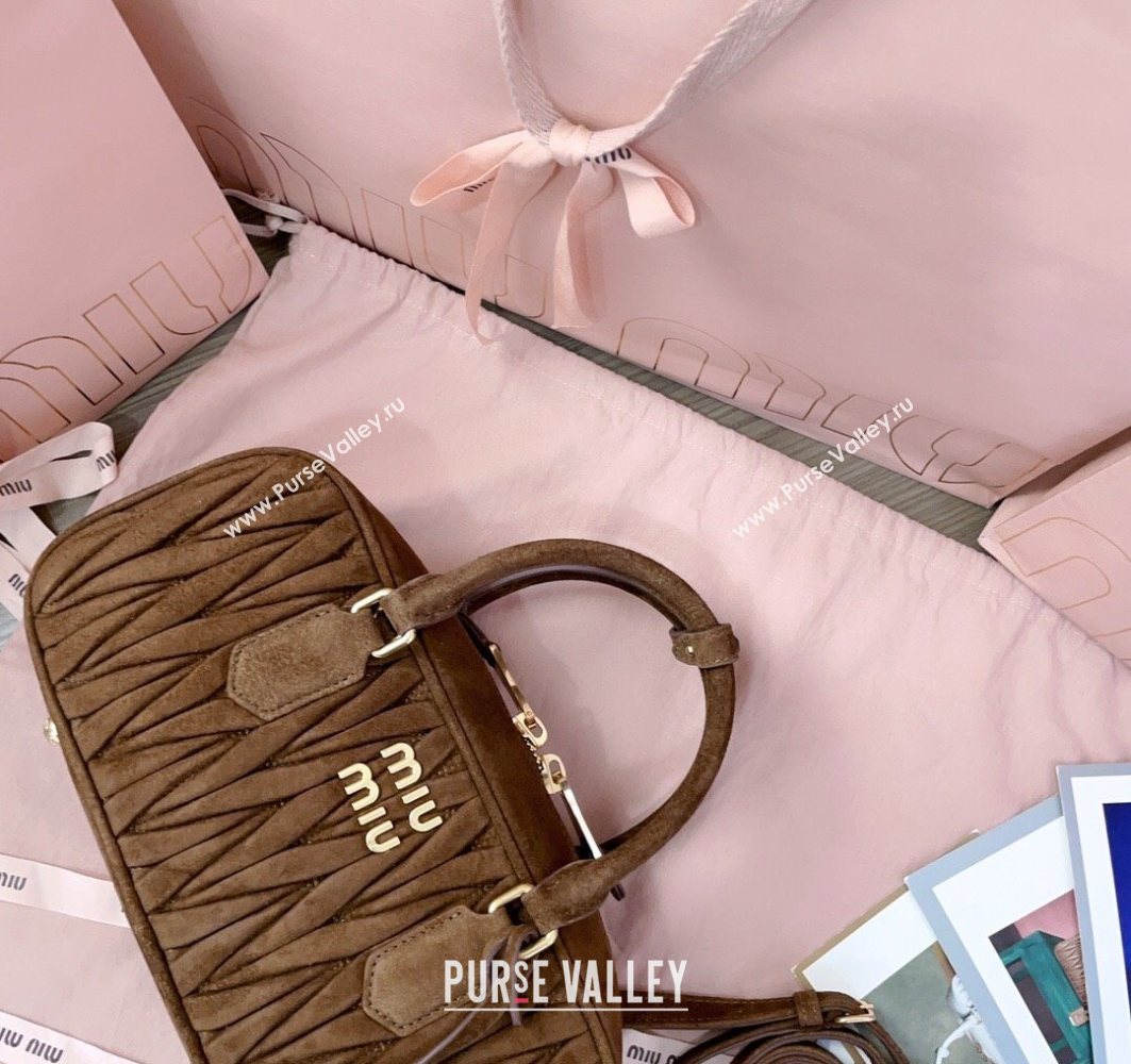 Miu Miu Arcadie Matelasse Suede top handle bag Cocoa Brown 2025 5BB148 (JD-251121077)